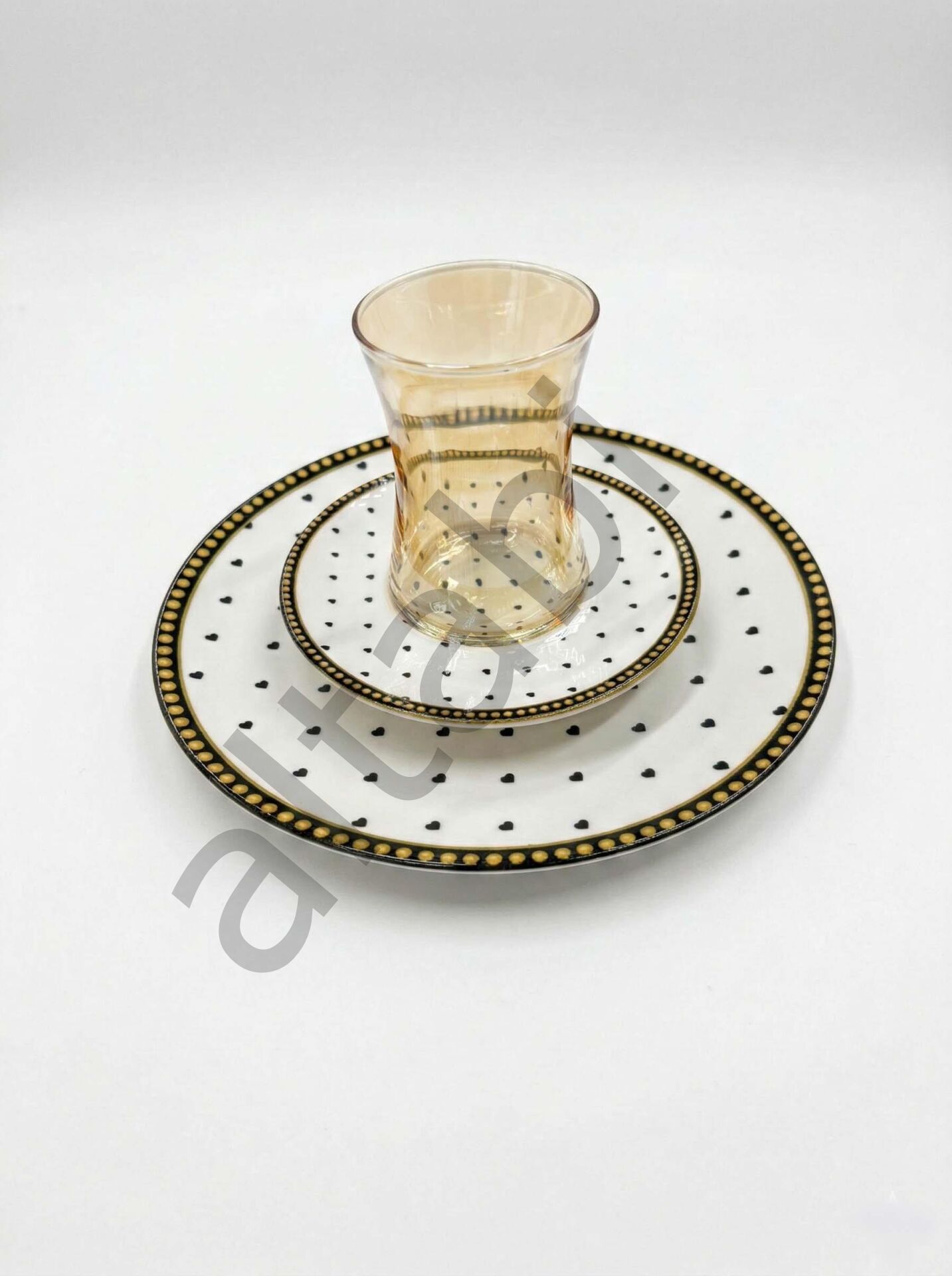 Seramik Çay ve Pasta Takımı - Bal Detaylı - 6 Kişilik