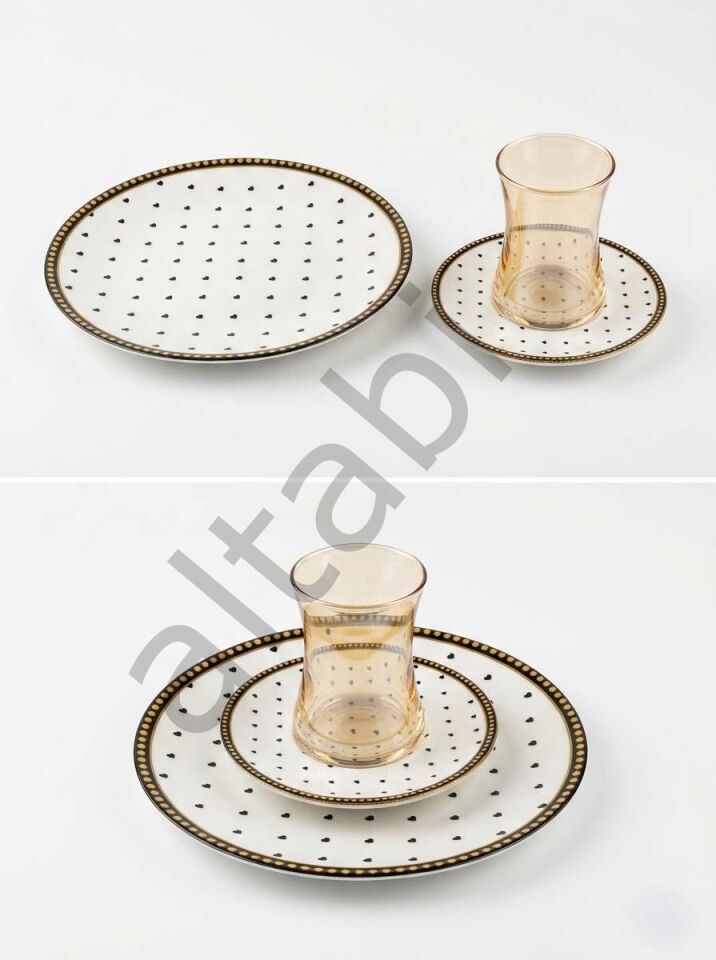 Seramik Çay ve Pasta Takımı - Bal Detaylı - 6 Kişilik