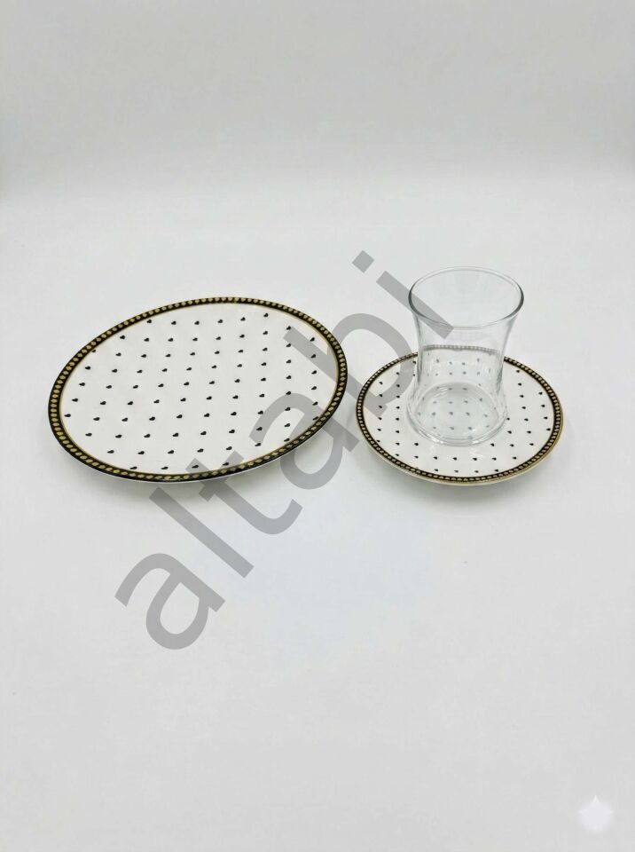 Seramik Çay ve Pasta Takımı - Bal Detaylı - 6 Kişilik