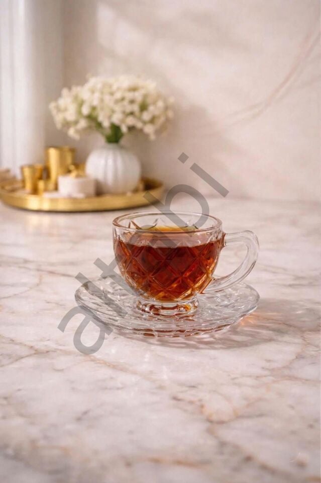 Ahu Cam Neskafe ve Çay Fincan Takımı Özel Tasarım 2 Kişilik