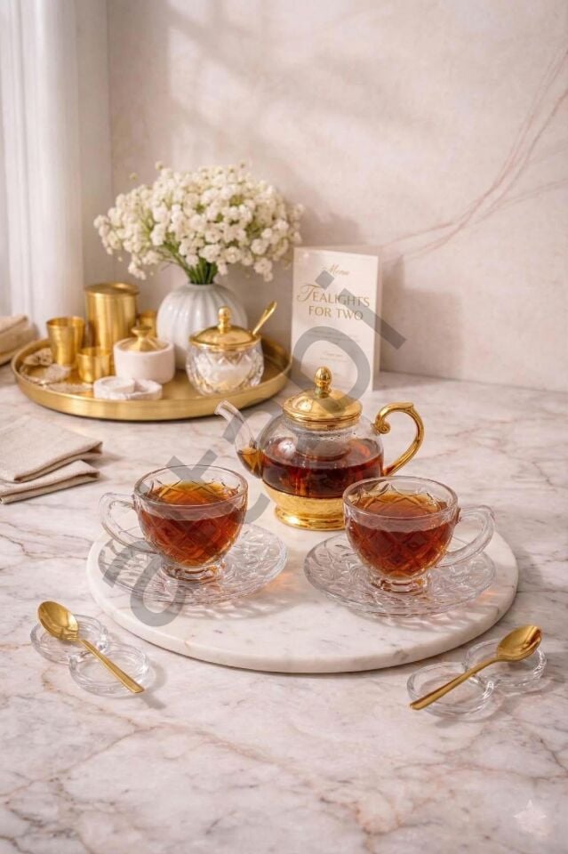 Ahu Cam Neskafe ve Çay Fincan Takımı Özel Tasarım 2 Kişilik