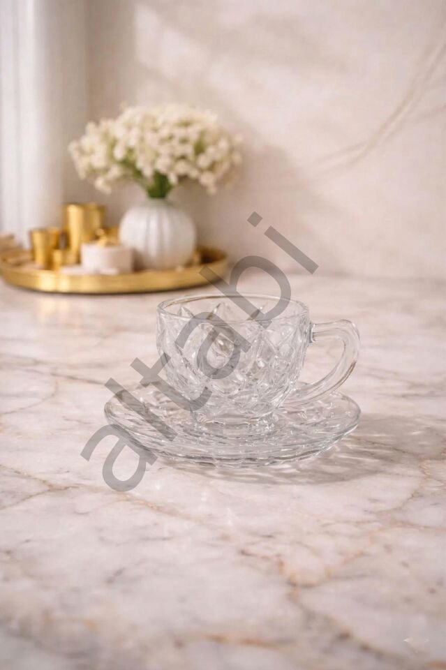 Ahu Cam Neskafe ve Çay Fincan Takımı Özel Tasarım 2 Kişilik