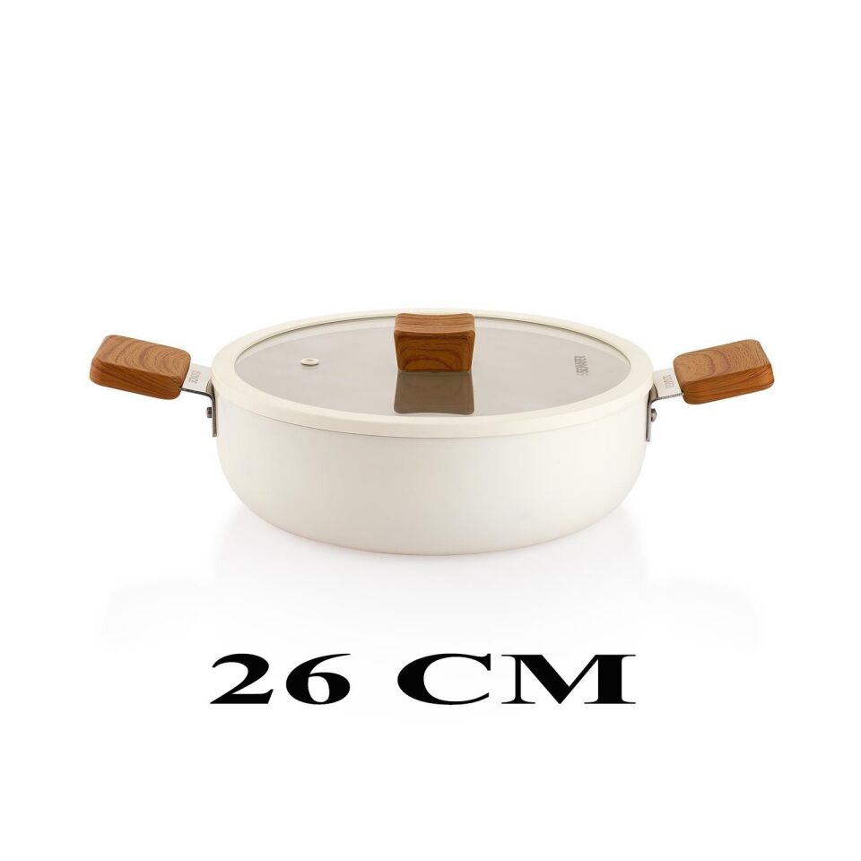 Schafer Ceramoni Seramik Basık Tencere 26 Cm – Krem