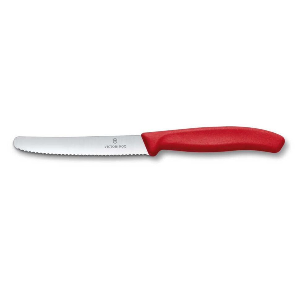 Victorinox Kırmızı 11 CM Tırtıklı Domates Sebze Bıçağı ve 8 CM Düz Bıçak