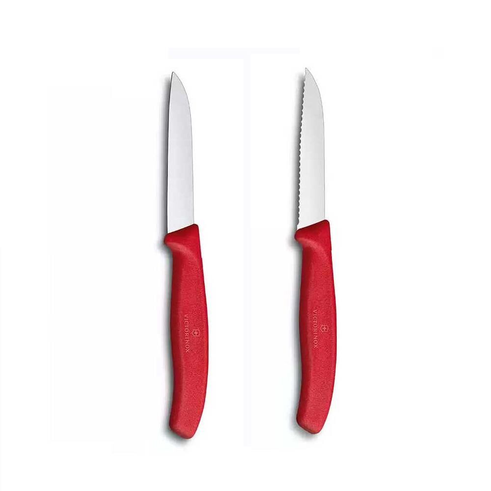 Victorinox 8 CM Kırmızı Tırtıklı ve Düz Bıçak Seti 2li