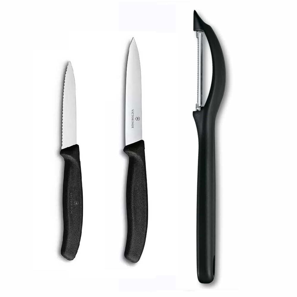 Victorinox Domates Soyacağı - 10 CM Düz 8 CM Tırtıklı Sebze Meyve Bıçağı 3lü Set