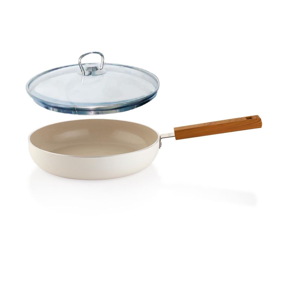 Schafer Ceramoni Seramik Tava 26 Cm – Cam Kapaklı Krem Renk