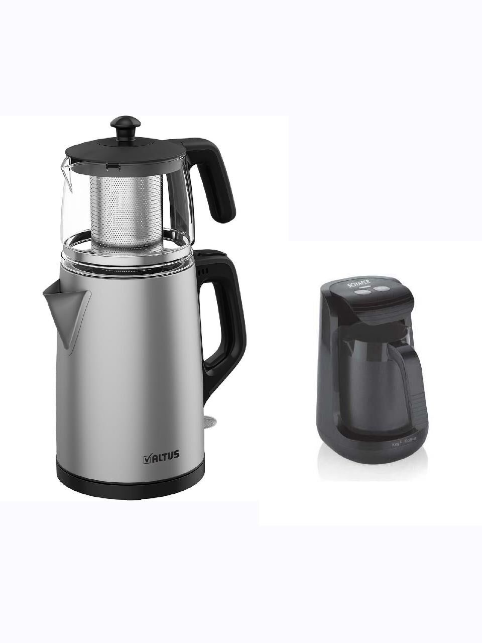 Çay Makinesi İnox Gövde Cam Demlik Al Tus ve Schafer Kahve Makinesi