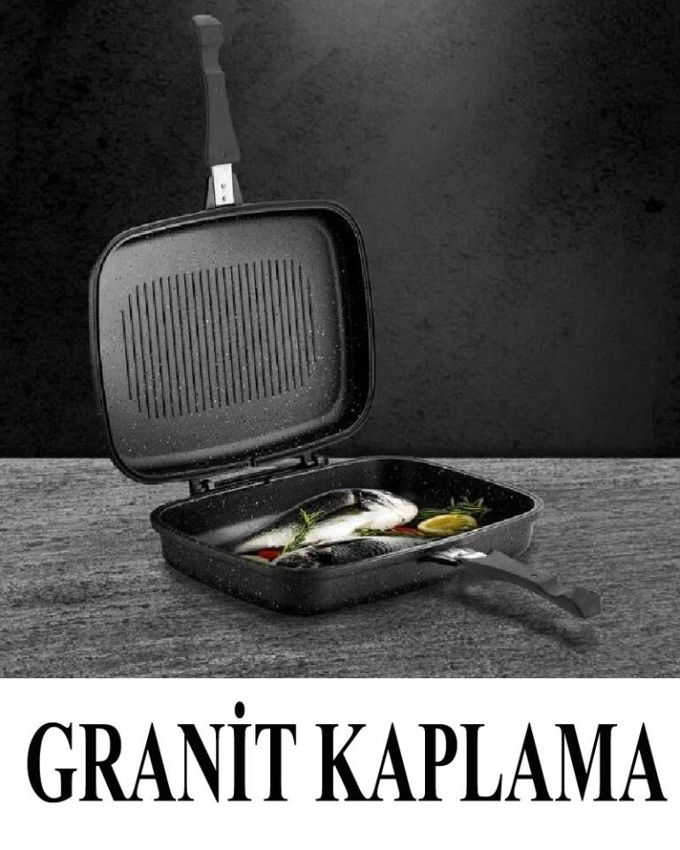 Döküm Granit Çift Taraflı Grill Tava | Silikon Contalı | 36 x 26 cm