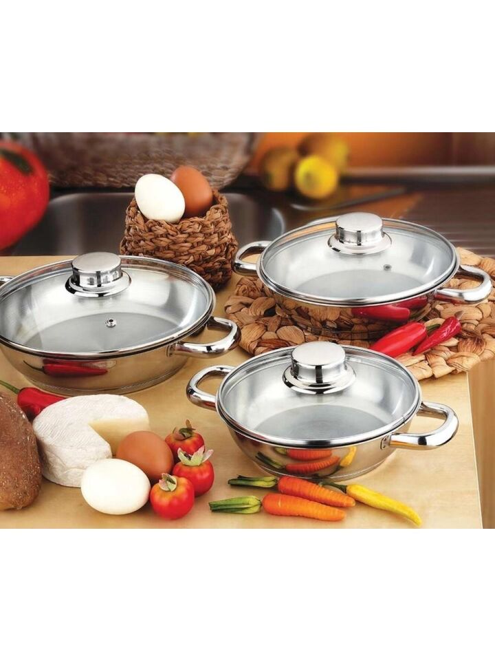 Çelik Sahan Seti | Cam Kapaklı | 16 – 18 – 20 cm
