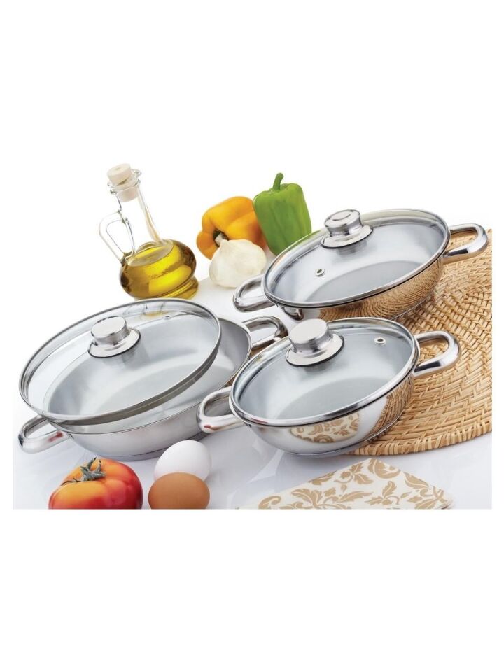 Çelik Sahan Seti | Cam Kapaklı | 16 – 18 – 20 cm