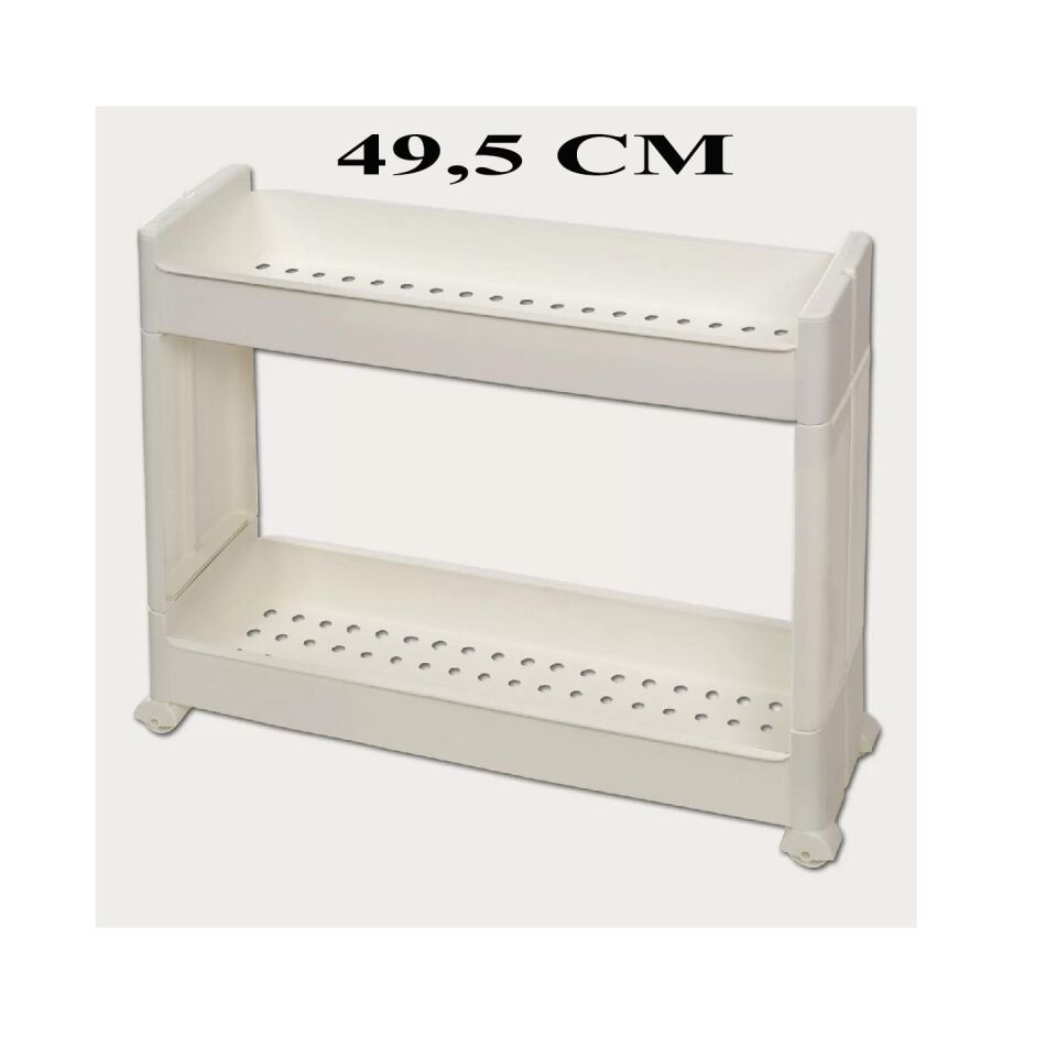 Slim Organizer 2 Katlı Plastik Banyo / Mutfak Düzenleyici Raf – Beyaz (49,5 × 14 × 45 cm)