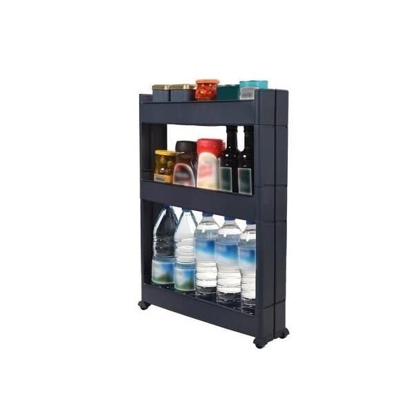 Slim Organizer 3 Katlı Plastik Banyo / Mutfak Düzenleyici Raf – Antrasit (49,5 × 14 × 80 cm)