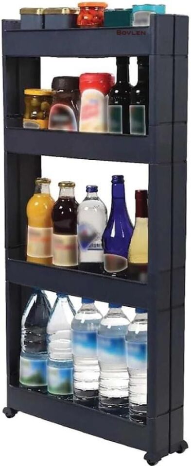 Slim Organizer 4 Katlı Plastik Banyo / Mutfak Düzenleyici Raf – Antrasit (49,5 × 14 × 101 cm)