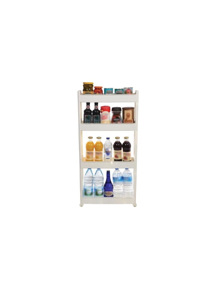 Slim Organizer 4 Katlı Plastik Banyo / Mutfak Düzenleyici Raf – Beyaz (49,5 × 14 × 101 cm)