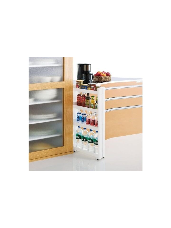 Slim Organizer 4 Katlı Plastik Banyo / Mutfak Düzenleyici Raf – Beyaz (49,5 × 14 × 101 cm)