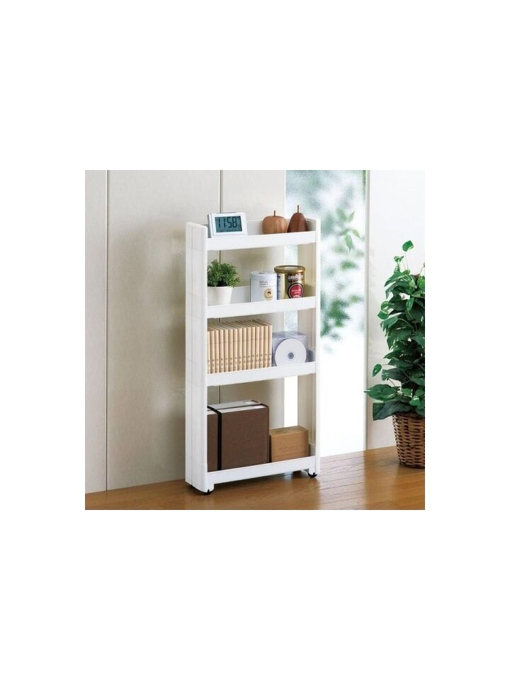 Slim Organizer 4 Katlı Plastik Banyo / Mutfak Düzenleyici Raf – Beyaz (49,5 × 14 × 101 cm)