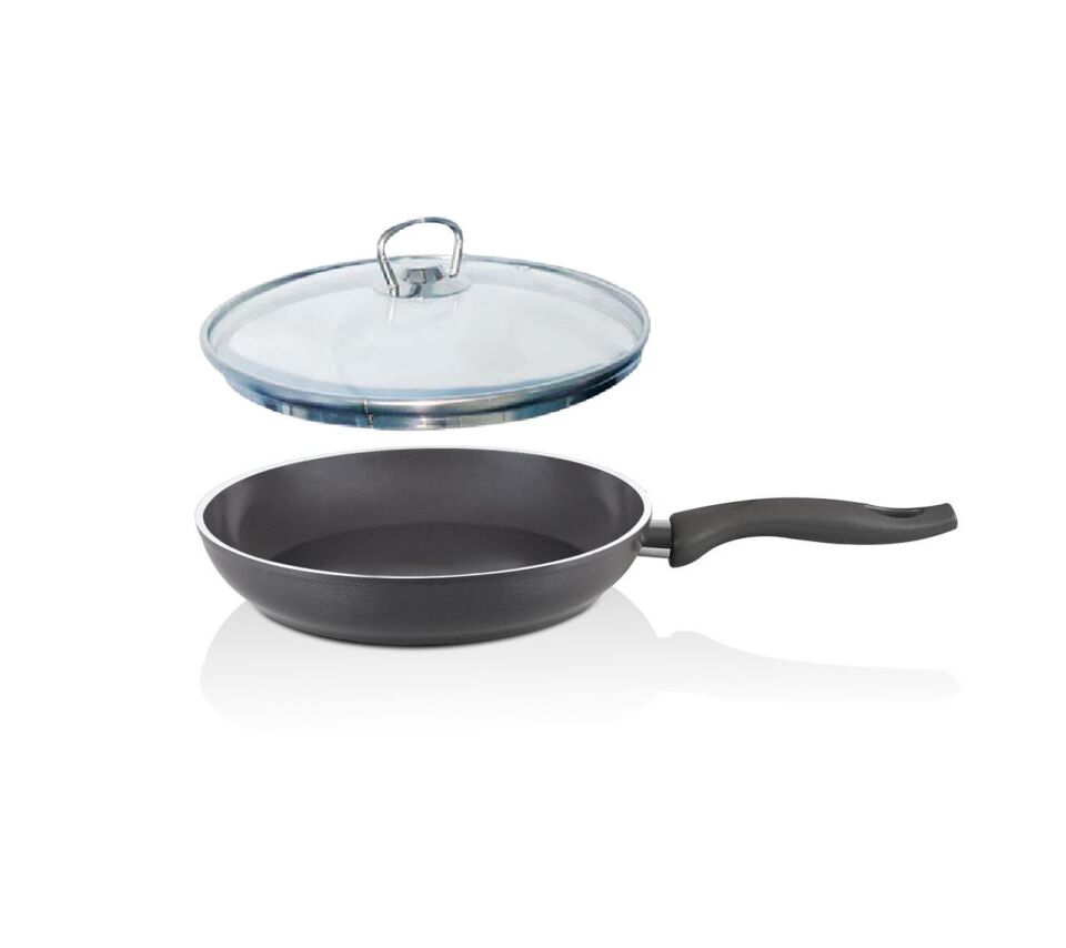 Falez Seramik Tava 28 CM Füme Renk Tek Kulplu Cam Kapaklı