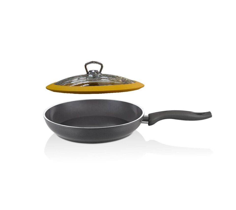 Falez Seramik Tava 26 CM Füme Renk Tek Kulplu Silikon Kapaklı