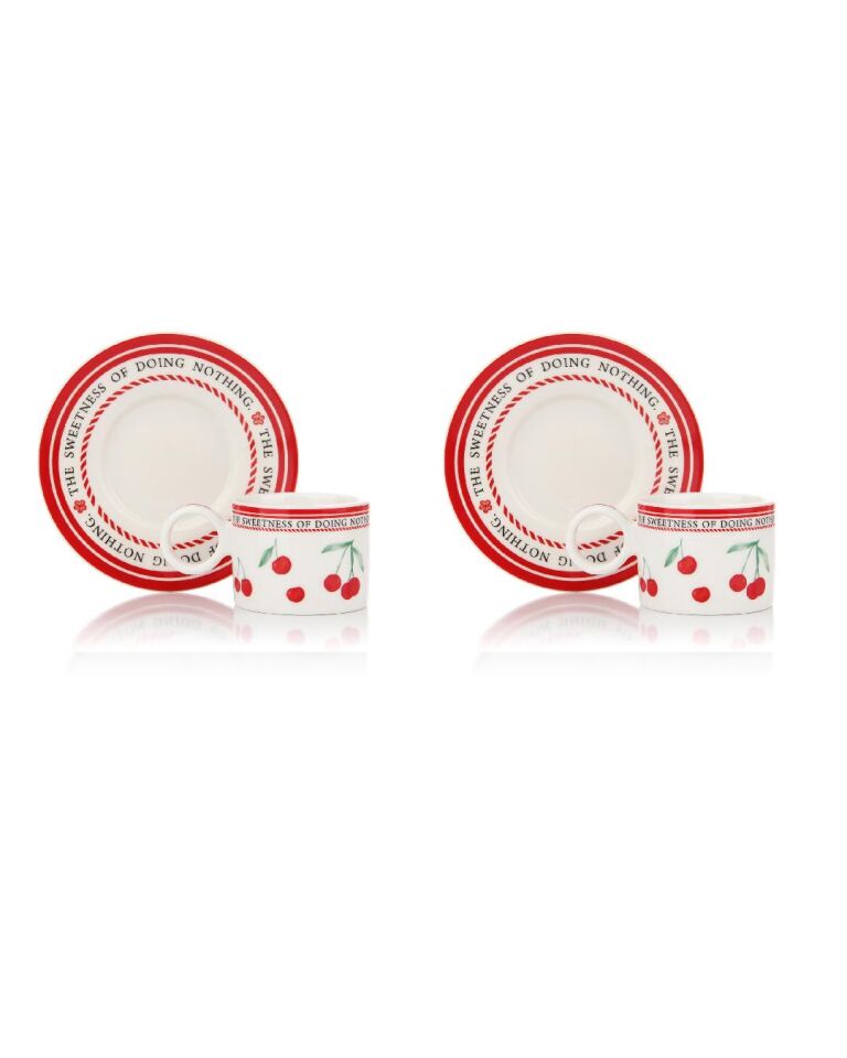 Porselen 2 Kişilik Türk Kahvesi Takımı – Kiraz Desenli | 100 ml