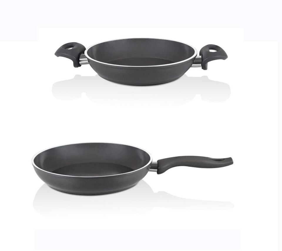 Falez 28 CM Seramik Tava ve 24 cm Sahan Seti Füme Renk