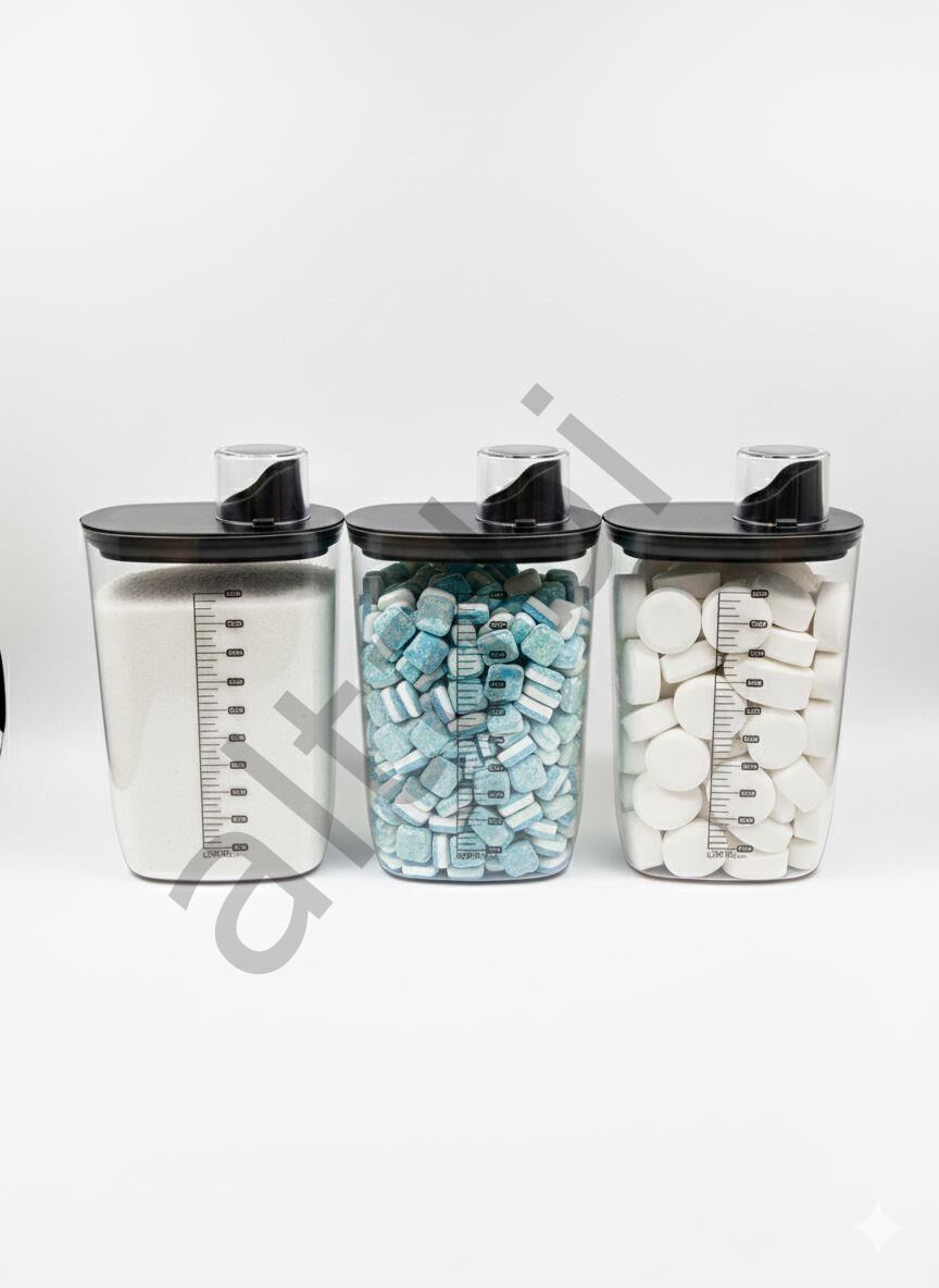 Premium Erzak Kabı / Deterjan Kabı – Ölçek Kapaklı 1300 ml (3 Adet)