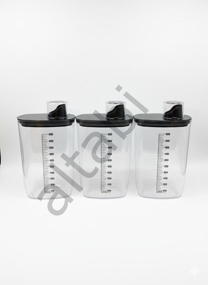 Premium Erzak Kabı / Deterjan Kabı – Ölçek Kapaklı 1300 ml (3 Adet)