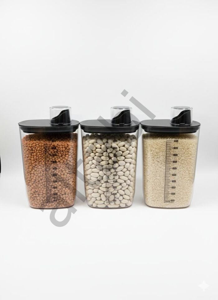 Premium Erzak Kabı / Deterjan Kabı – Ölçek Kapaklı 1300 ml (3 Adet)