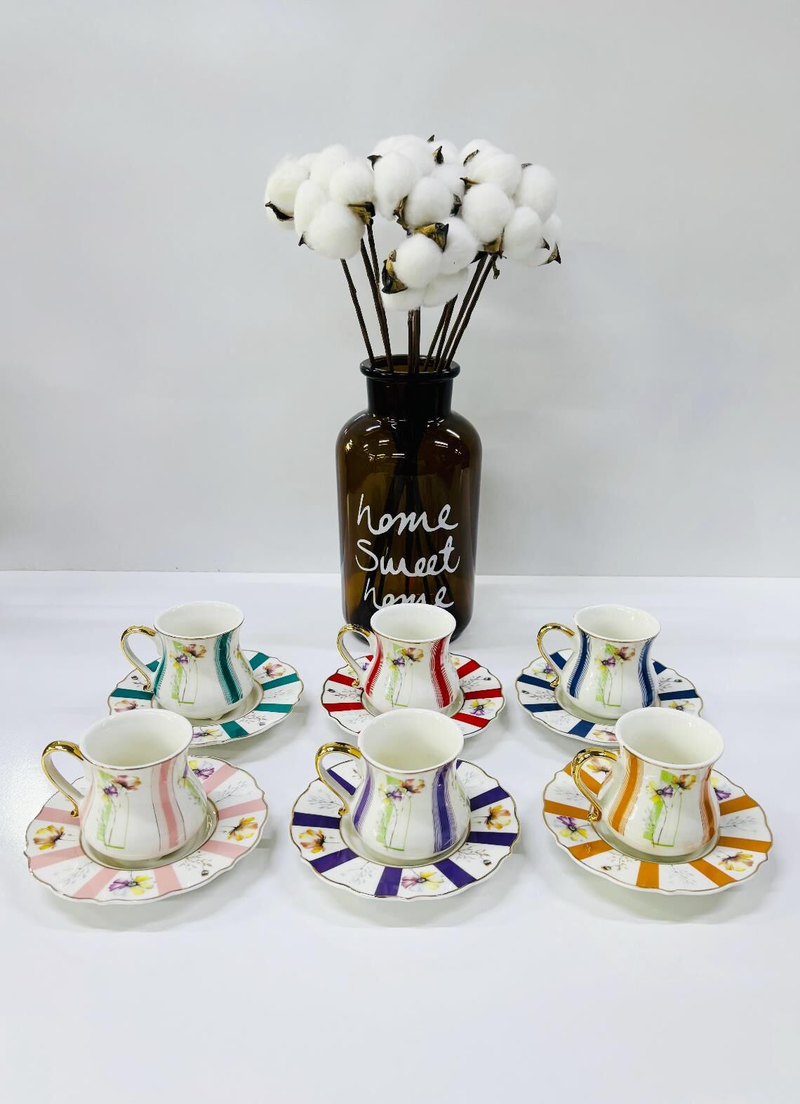 Porselen Kahve Takımı 6 Kişilik | Özel Tasarım, 6 Farklı Renk | 90 ml