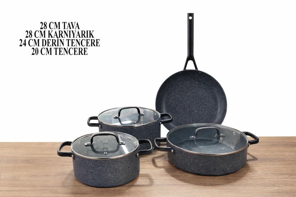 Biogranit Granit Tencere Takımı 7 Parça | Ekstra Dayanıklı, Yapışmaz Kaplama | İndüksiyon Tabanlı
