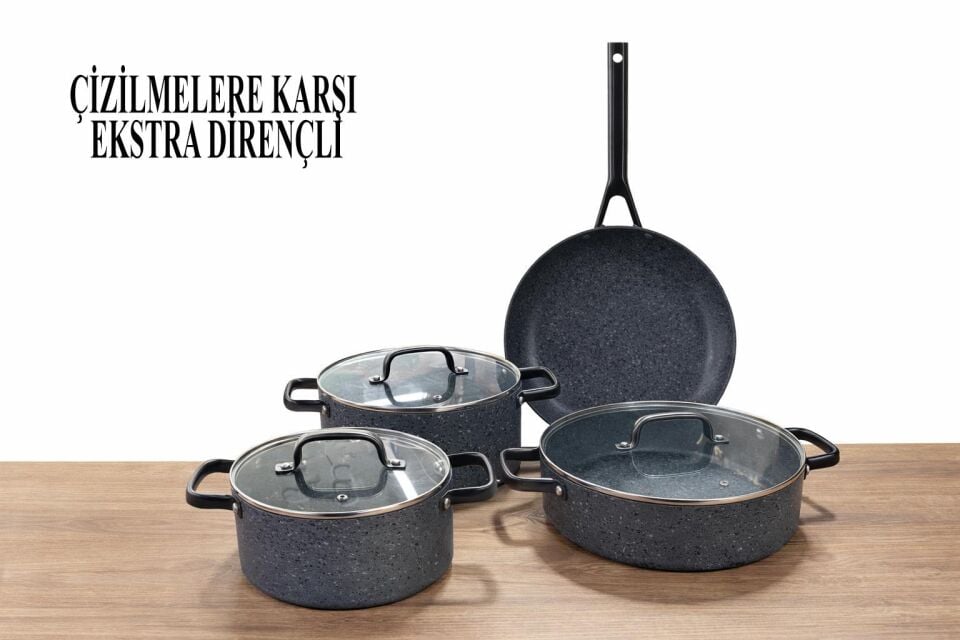 Biogranit Granit Tencere Takımı 7 Parça | Ekstra Dayanıklı, Yapışmaz Kaplama | İndüksiyon Tabanlı