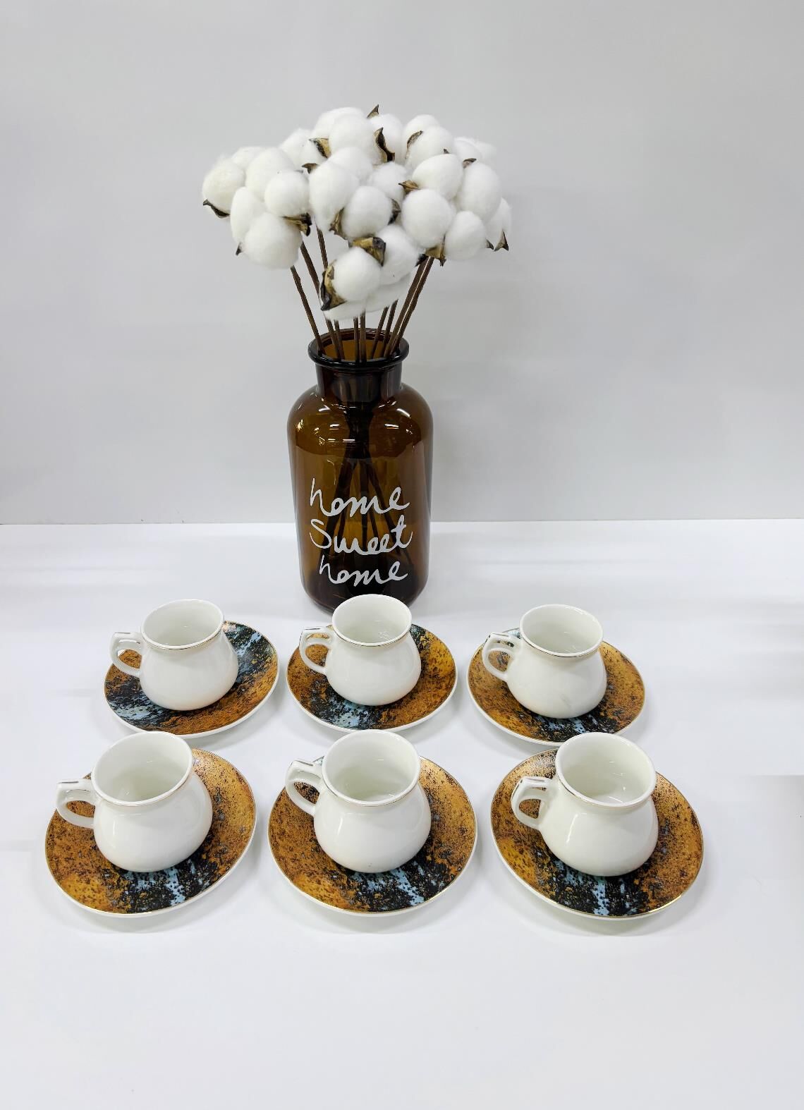 Porselen Kahve Takımı 6 Kişilik | Özel Tasarım Fincan ve Tabaklar | 90 ml