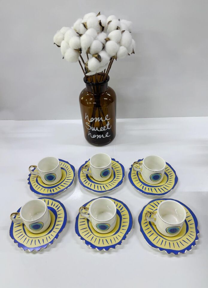 Porselen Kahve Takımı 6 Kişilik | Özel Tasarım Fincan ve Tabaklar | 90 ml