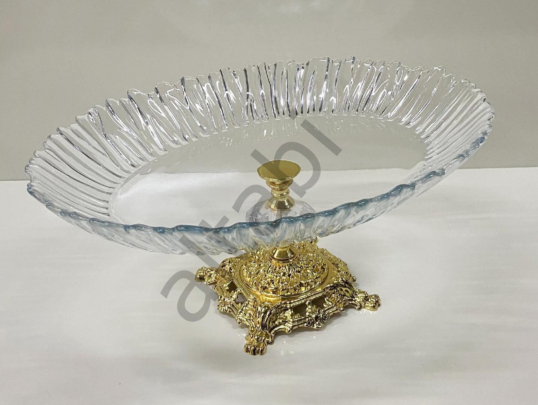 Cam Kayık Tabak Salata Tabağı Meyve Tabağı Gold Ayaklı