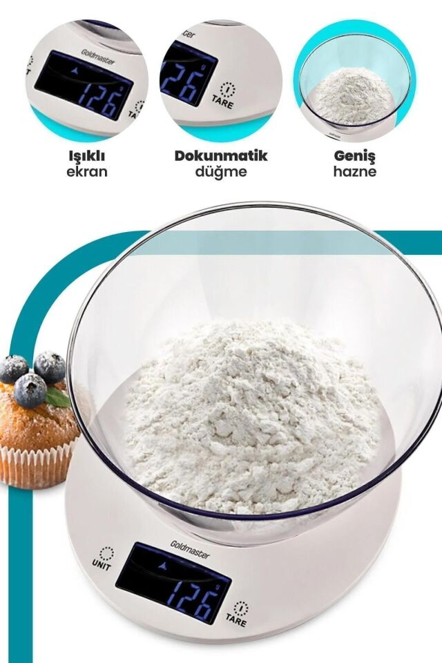Dijital Mutfak Terazisi Mutfak Tartısı Hassas Terazi 5 KG Kapasiteli Kefeli Terazi Gol dmas ter