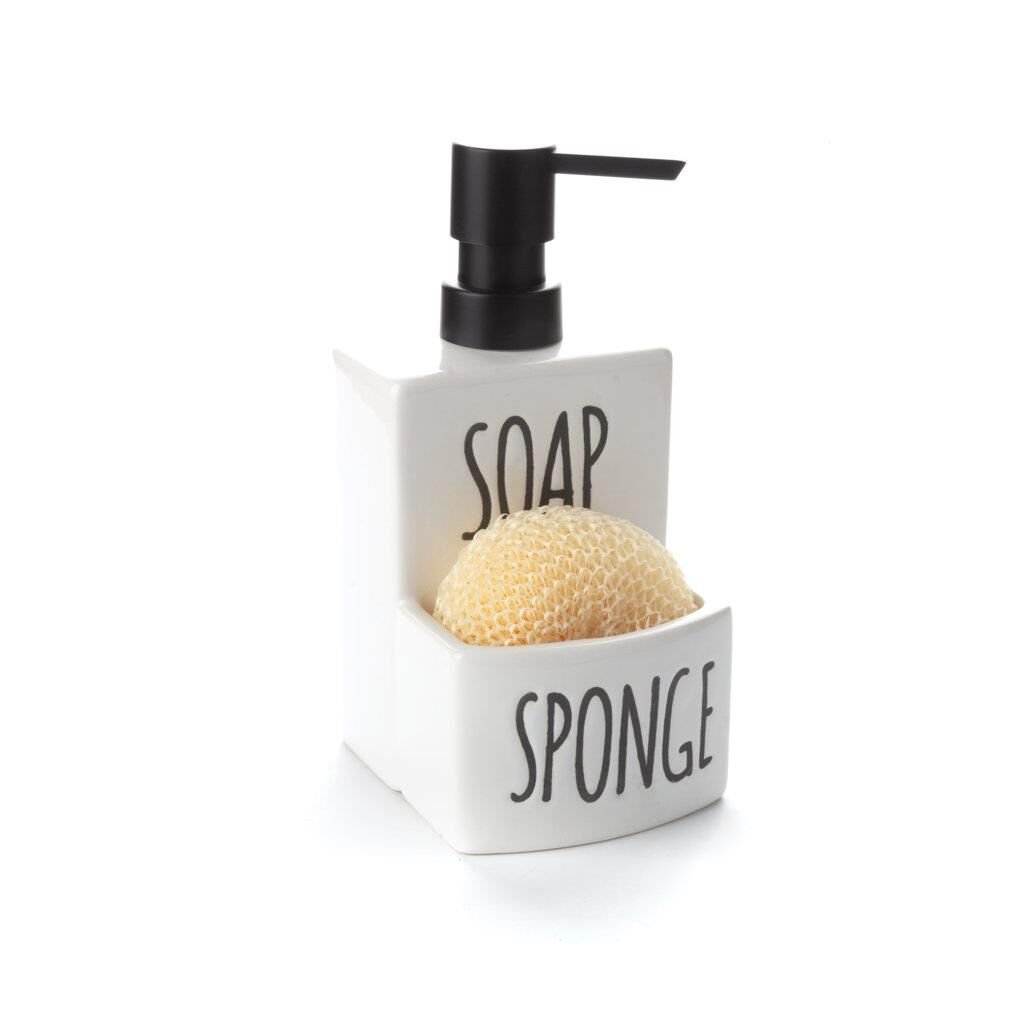 Seramik Mutfak Sıvı Sabunluk ve Süngerlik Bölmeli Deterjanlık