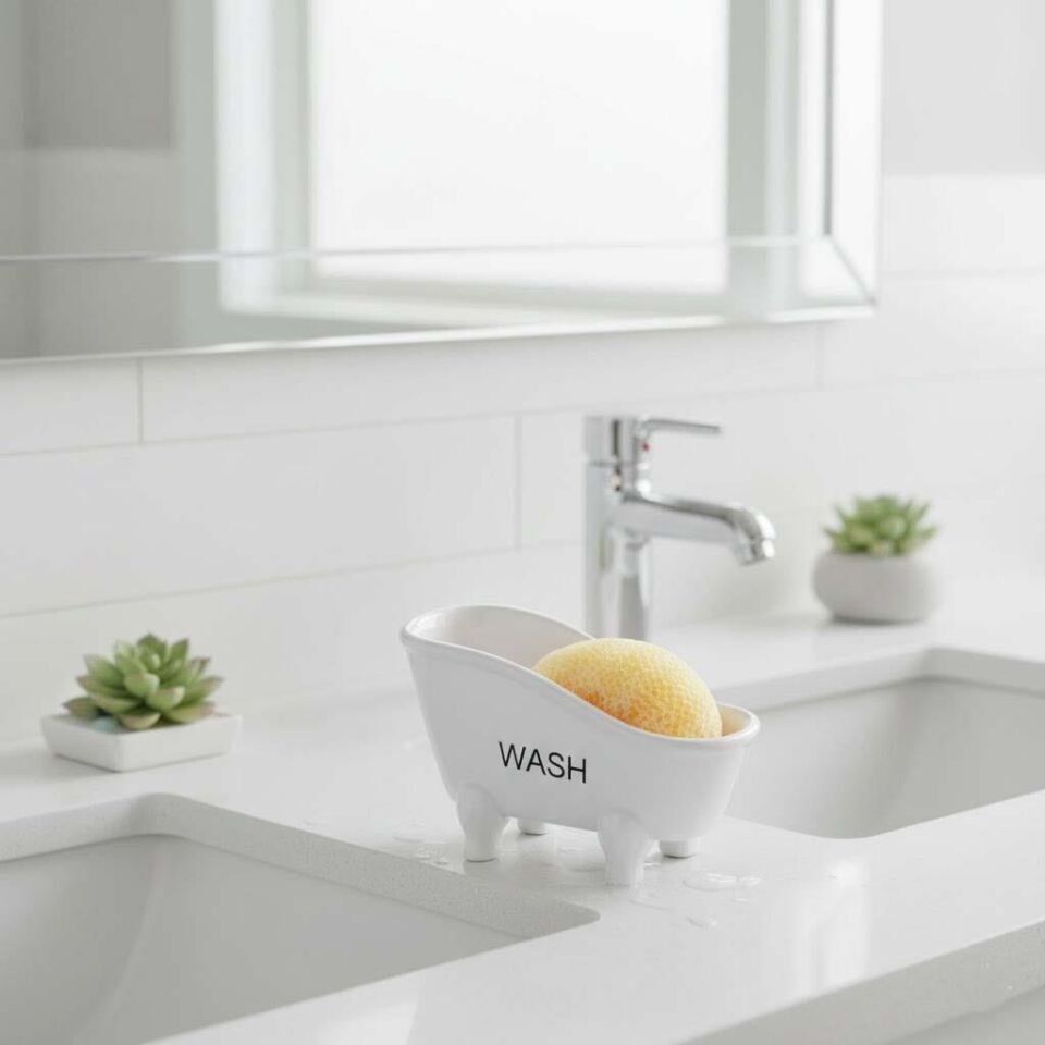 Mini Küvet Tasarımlı Seramik Süngerlik ve Sabunluk