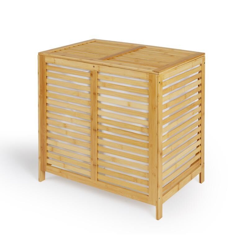 Bambu Kirli Çamaşır Sepeti | 2 Bölmeli | 59 × 53 × 35 cm