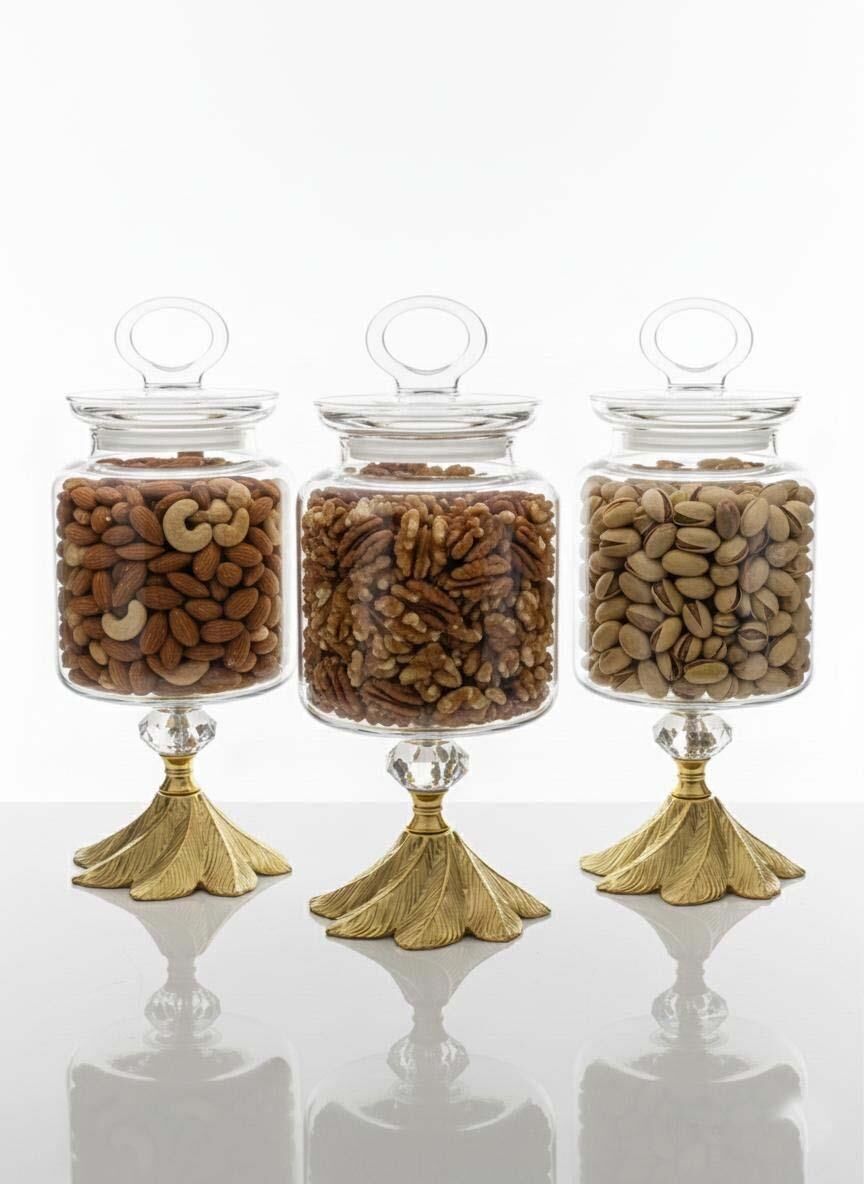 Ayaklı Dekoratif Cam Şekerlik / Drajelik / Kurabiyelik / Çerezlik 1000 ML