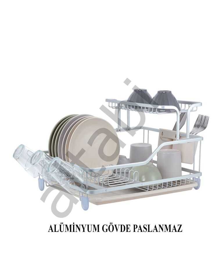 Alüminyum 2 Katlı Bulaşıklık – Kaşıklık ve Bardak Askılı