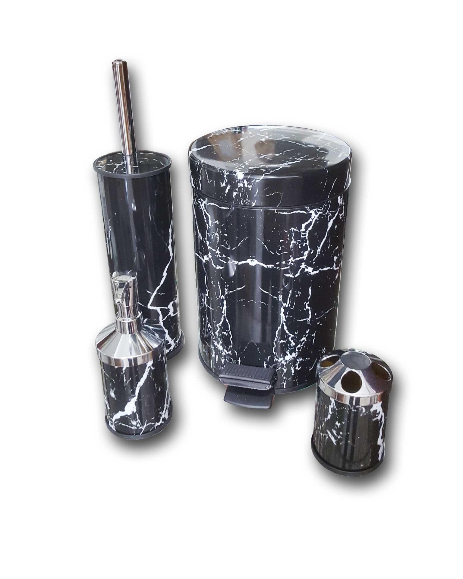 Mermer Desenli Metal Banyo Seti Siyah Mermer