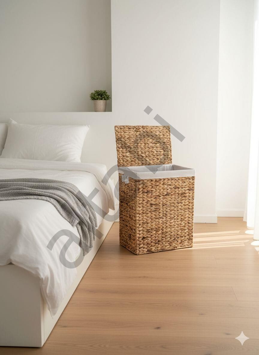 Hasır Kirli Çamaşır Sepeti – Katlanabilir (61 × 47 × 33 cm)