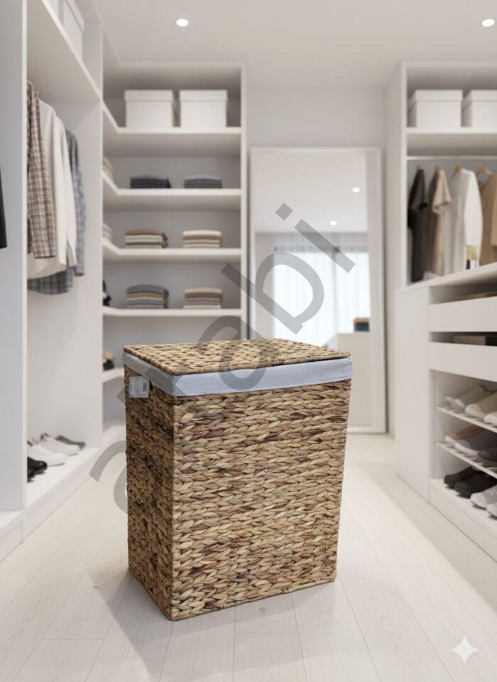 Hasır Kirli Çamaşır Sepeti – Katlanabilir (61 × 47 × 33 cm)