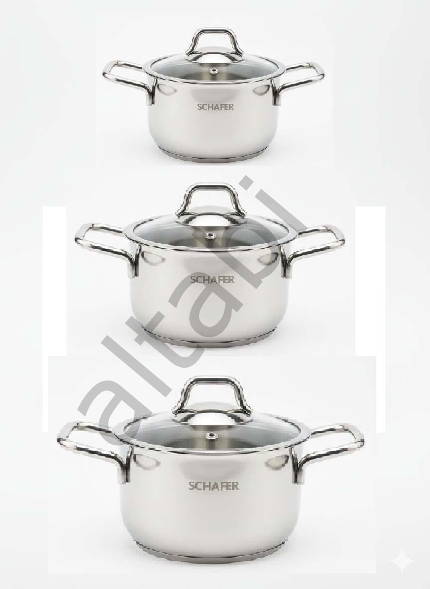 Schafer Ela Çelik Tencere Takımı (14 – 16 – 18 cm)