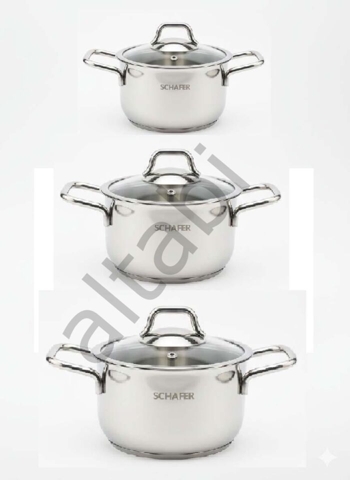 Schafer Ela Çelik Tencere Takımı (14 – 16 – 18 cm)