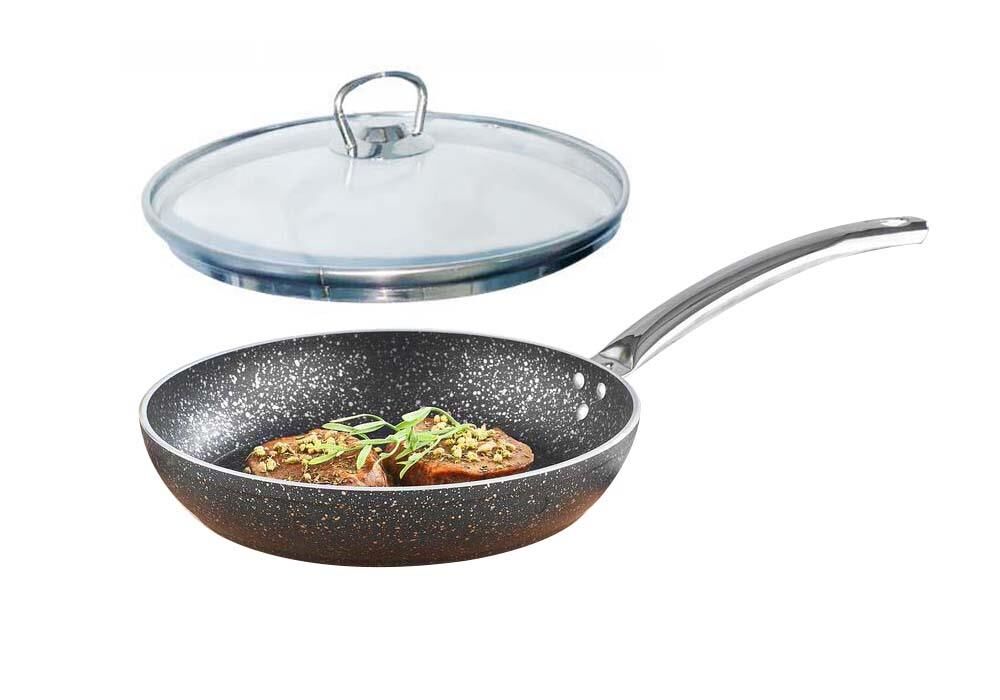 Granit Tava 28 CM Cam Kapaklı