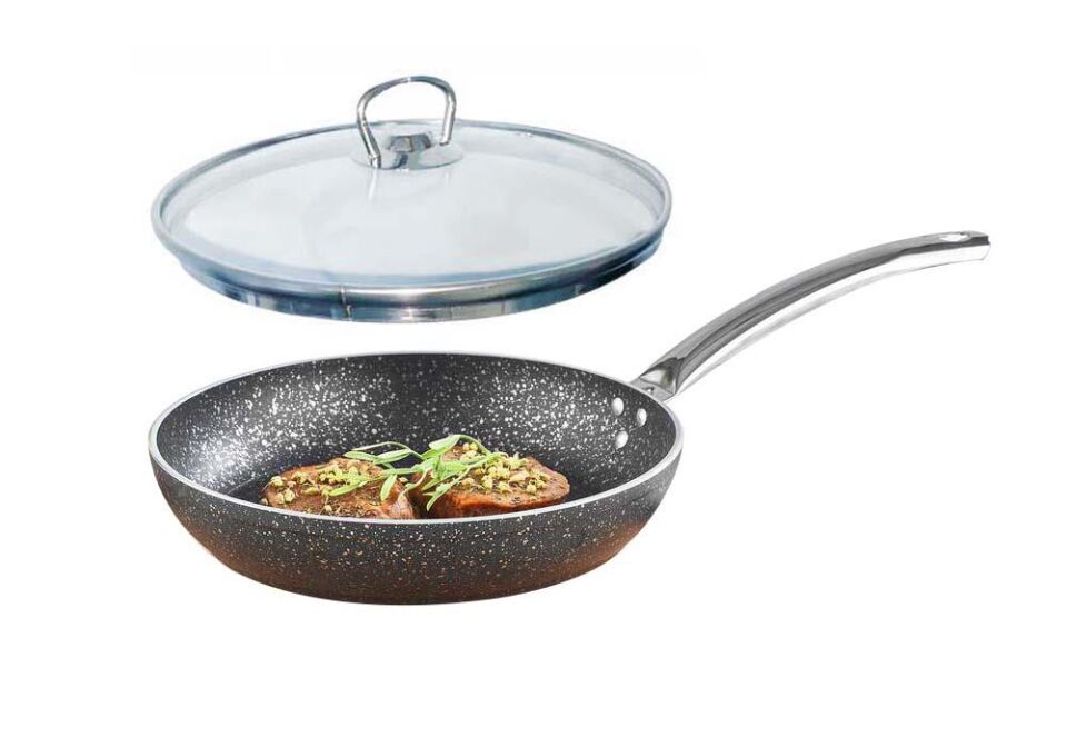 Granit Tava 32 CM Cam Kapaklı