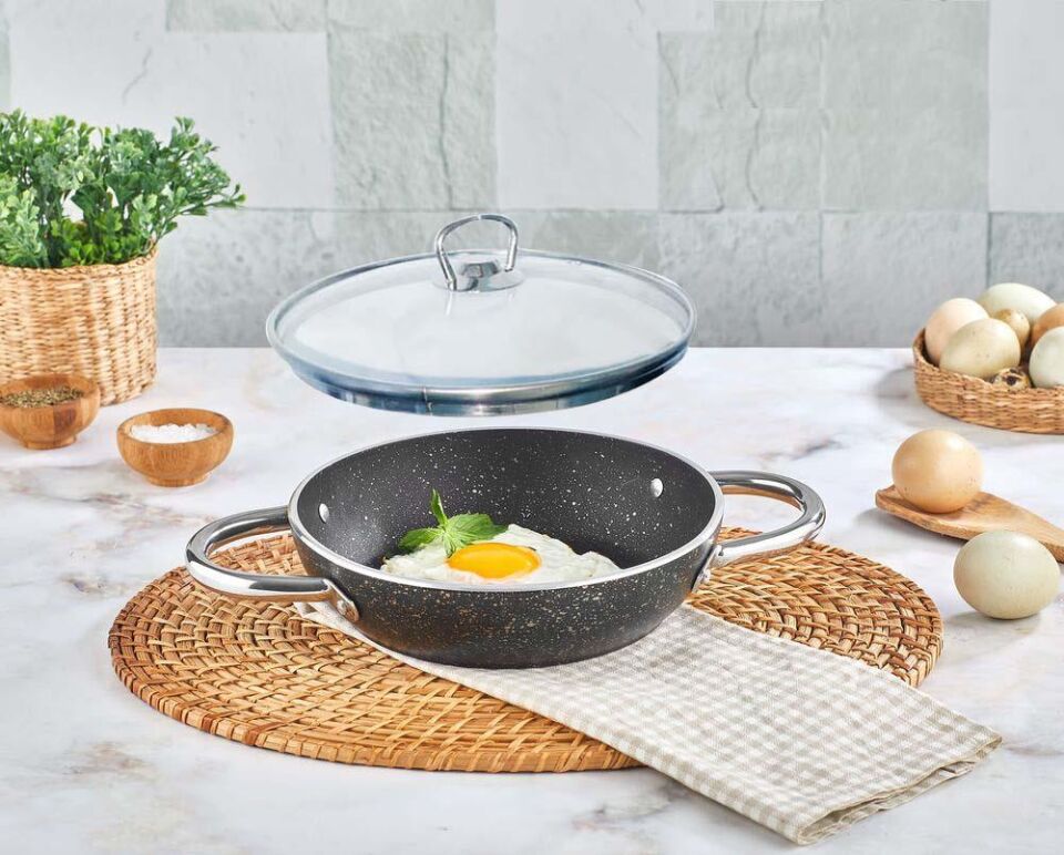 Granit Sahan Yumurta Tavası 18 CM Cam Kapaklı