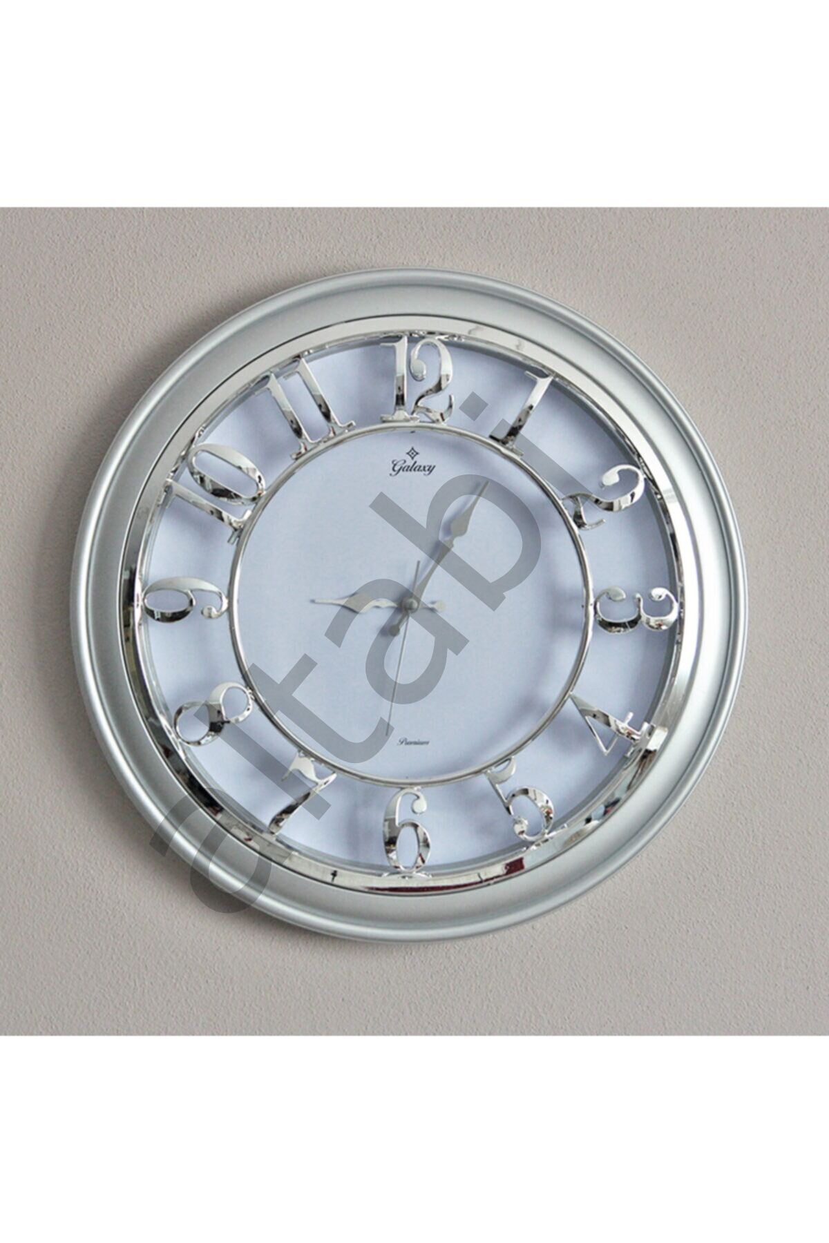 Duvar Saati Gri Gümüş 45 CM