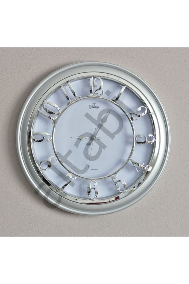 Duvar Saati Gri Gümüş 45 CM